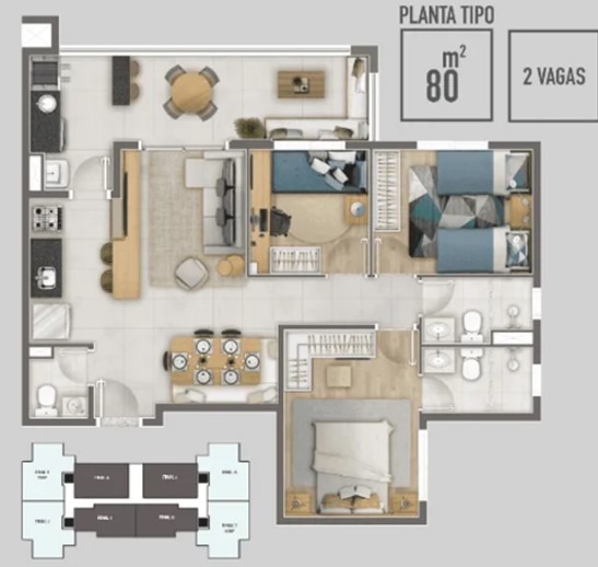 Apartamento à venda com 3 quartos, 80m² - Foto 1