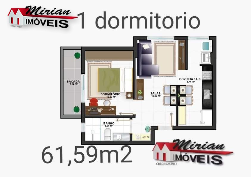 Apartamento à venda com 1 quarto, 62m² - Foto 4