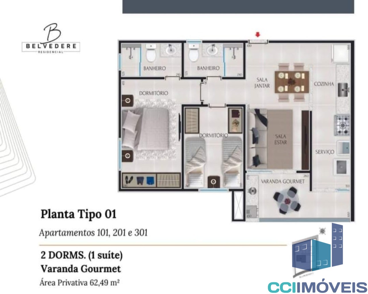 Apartamento à venda com 2 quartos, 62m² - Foto 3