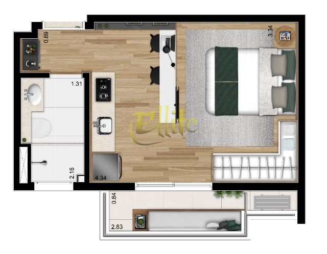 Apartamento, 1 quarto, 26 m² - Foto 2