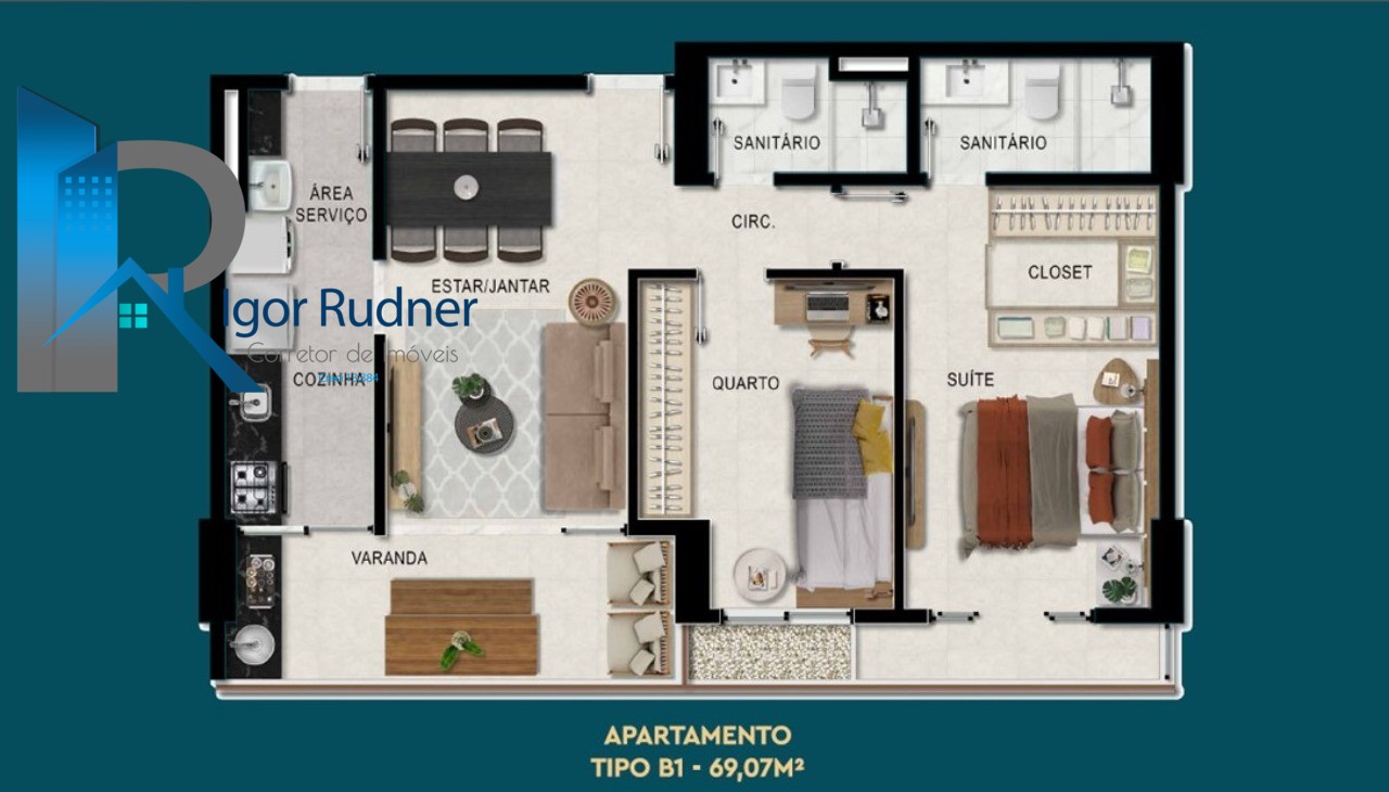 Apartamento à venda com 2 quartos, 69m² - Foto 5