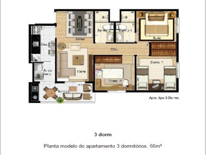 Apartamento à venda com 3 quartos, 66m² - Foto 2