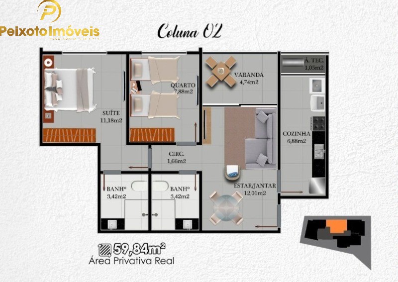 Apartamento, 2 quartos, 59 m² - Foto 1