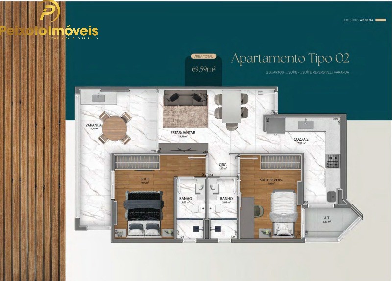 Apartamento, 2 quartos, 70 m² - Foto 1