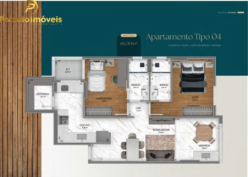 Apartamento, 2 quartos, 66 m² - Foto 1
