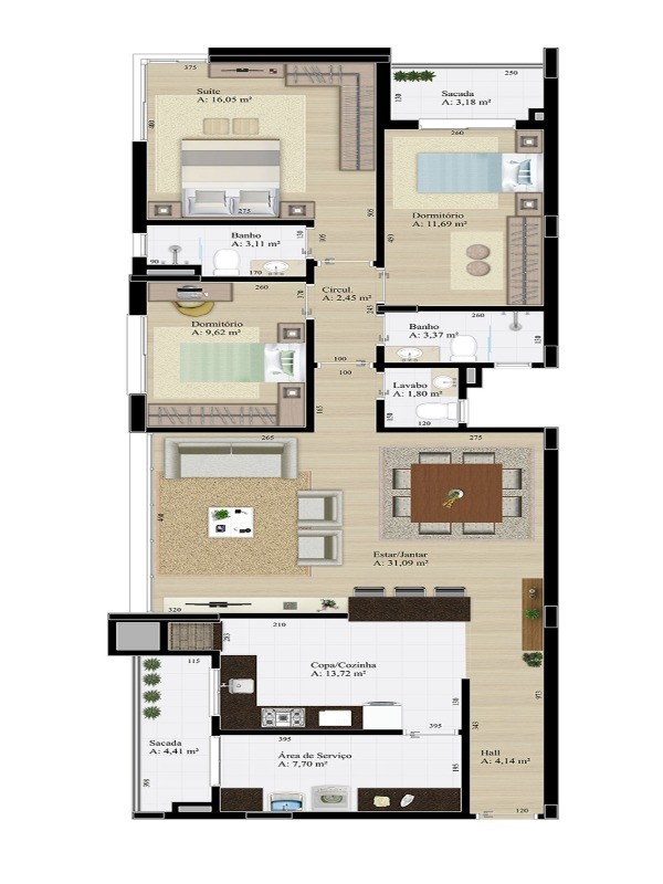 Apartamento à venda com 3 quartos, 135m² - Foto 3