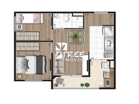 Apartamento à venda com 2 quartos, 42m² - Foto 2