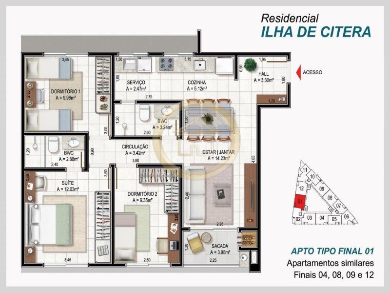 Apartamento à venda com 3 quartos, 80m² - Foto 3