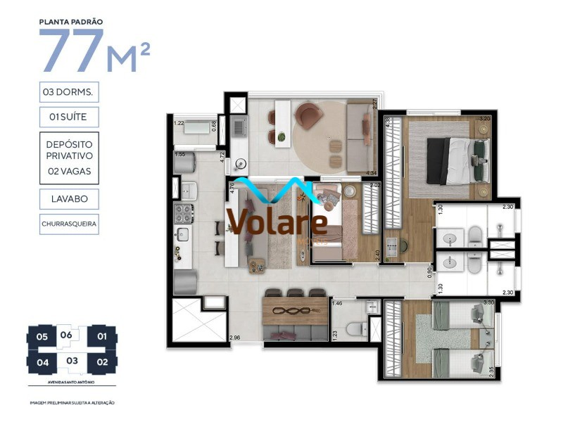 Apartamento à venda com 3 quartos, 77m² - Foto 1