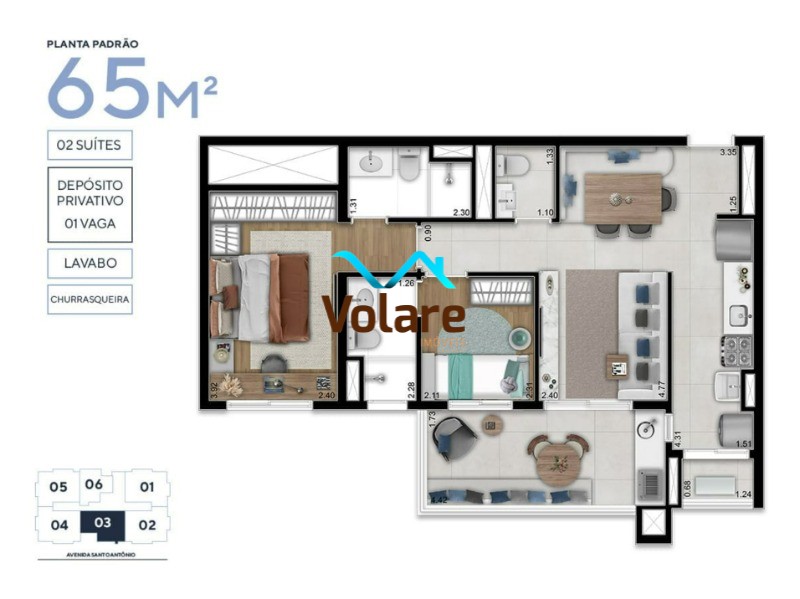 Apartamento à venda com 2 quartos, 65m² - Foto 1