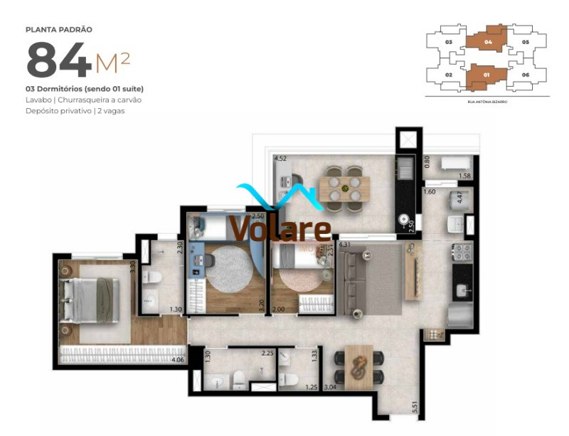 Apartamento à venda com 3 quartos, 84m² - Foto 3