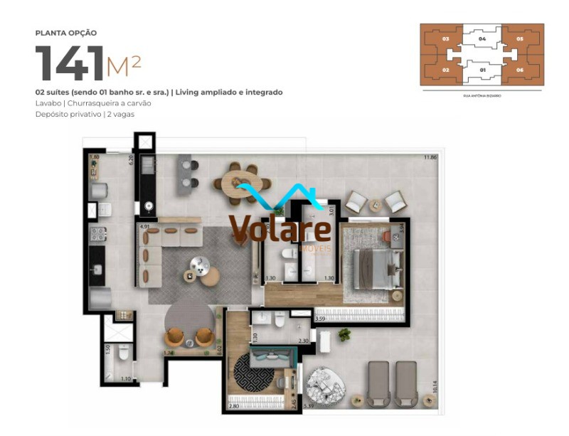 Apartamento à venda com 2 quartos, 141m² - Foto 3