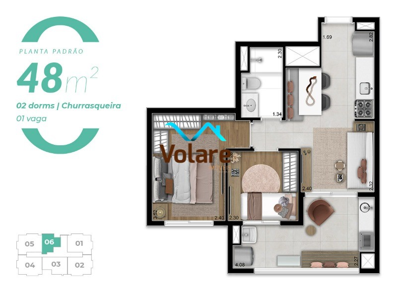 Apartamento à venda com 2 quartos, 48m² - Foto 1