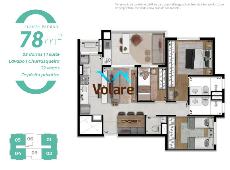 Apartamento à venda com 3 quartos, 78m² - Foto 1