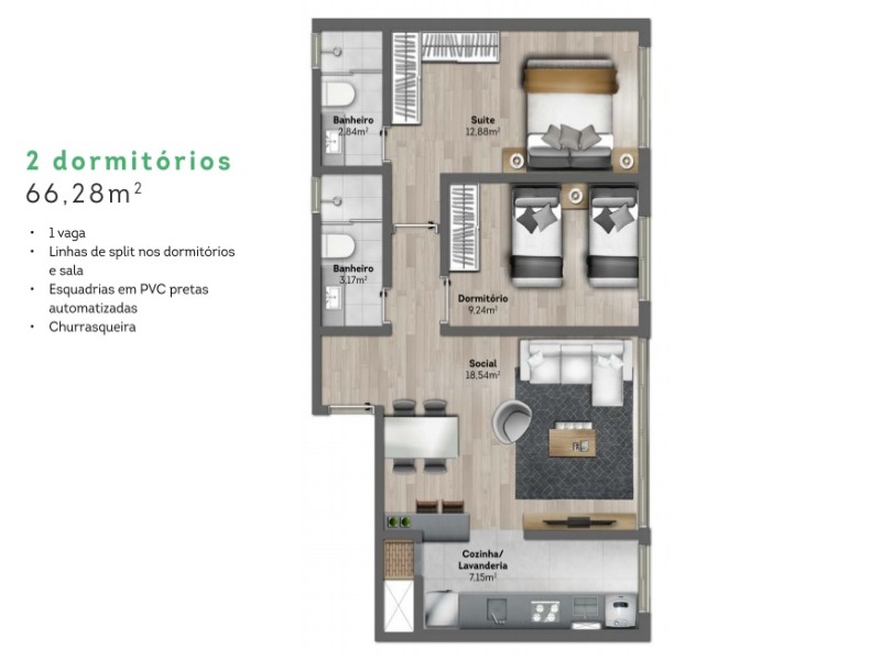 Apartamento, 2 quartos, 66 m² - Foto 10