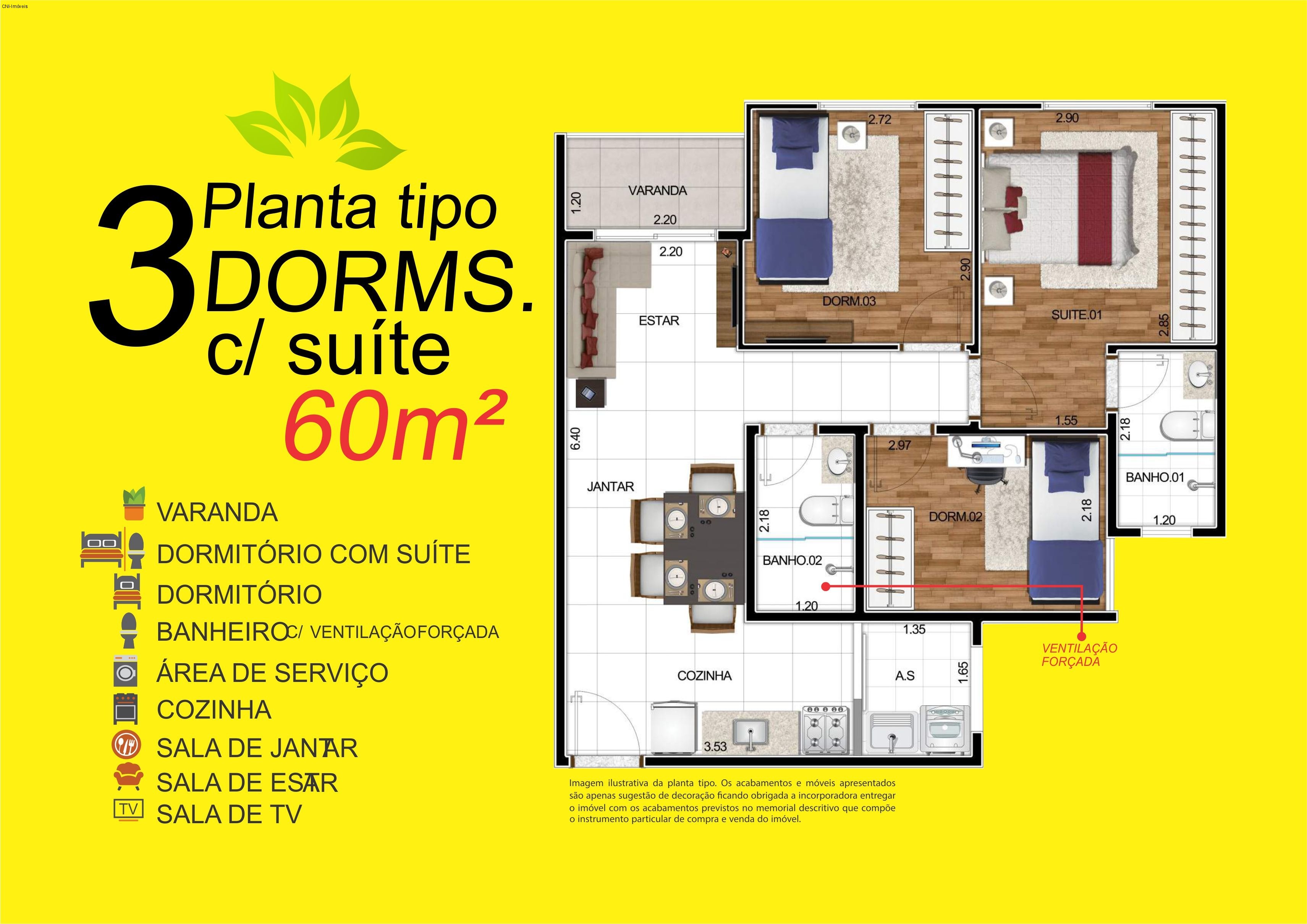 Apartamento à venda com 3 quartos, 60m² - Foto 3