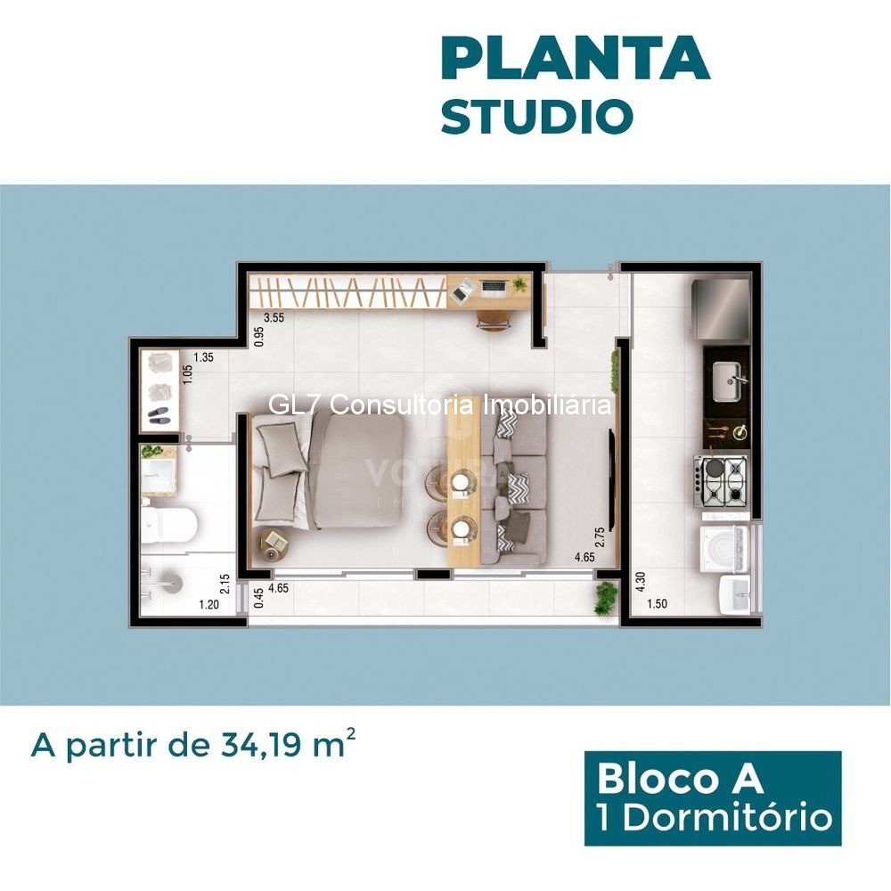 Apartamento à venda com 1 quarto, 34m² - Foto 3