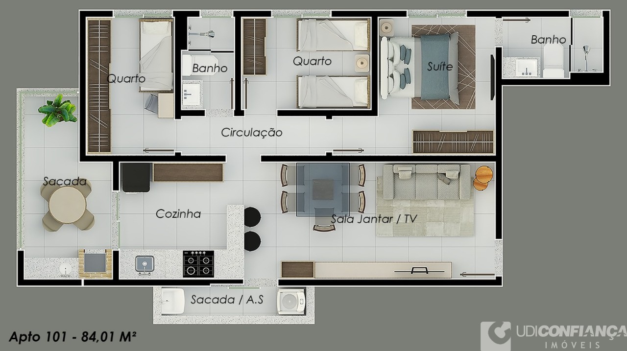 Apartamento à venda com 3 quartos, 84m² - Foto 2