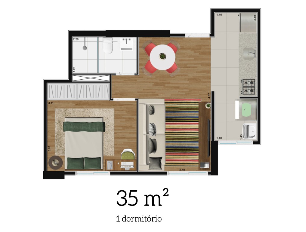 Apartamento à venda com 2 quartos, 44m² - Foto 3