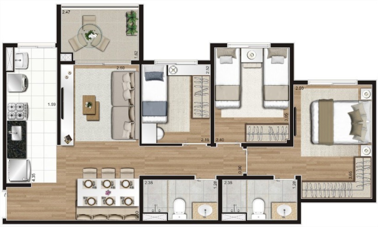 Apartamento à venda com 3 quartos, 68m² - Foto 2