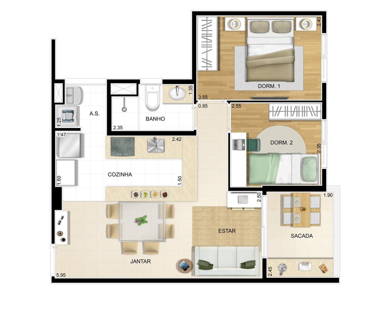 Apartamento à venda com 2 quartos, 56m² - Foto 7