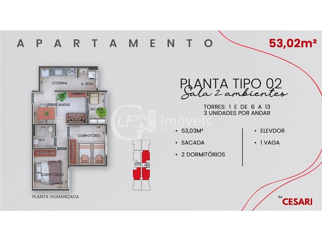 Apartamento à venda com 2 quartos, 53m² - Foto 7