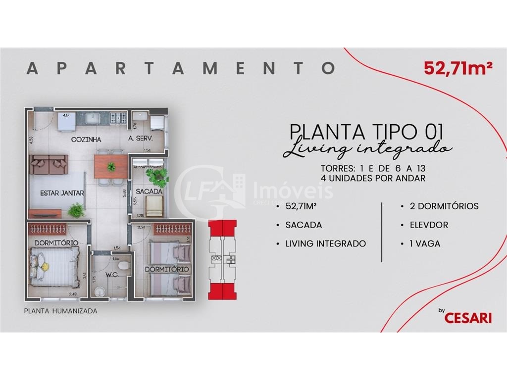 Apartamento à venda com 2 quartos, 53m² - Foto 6