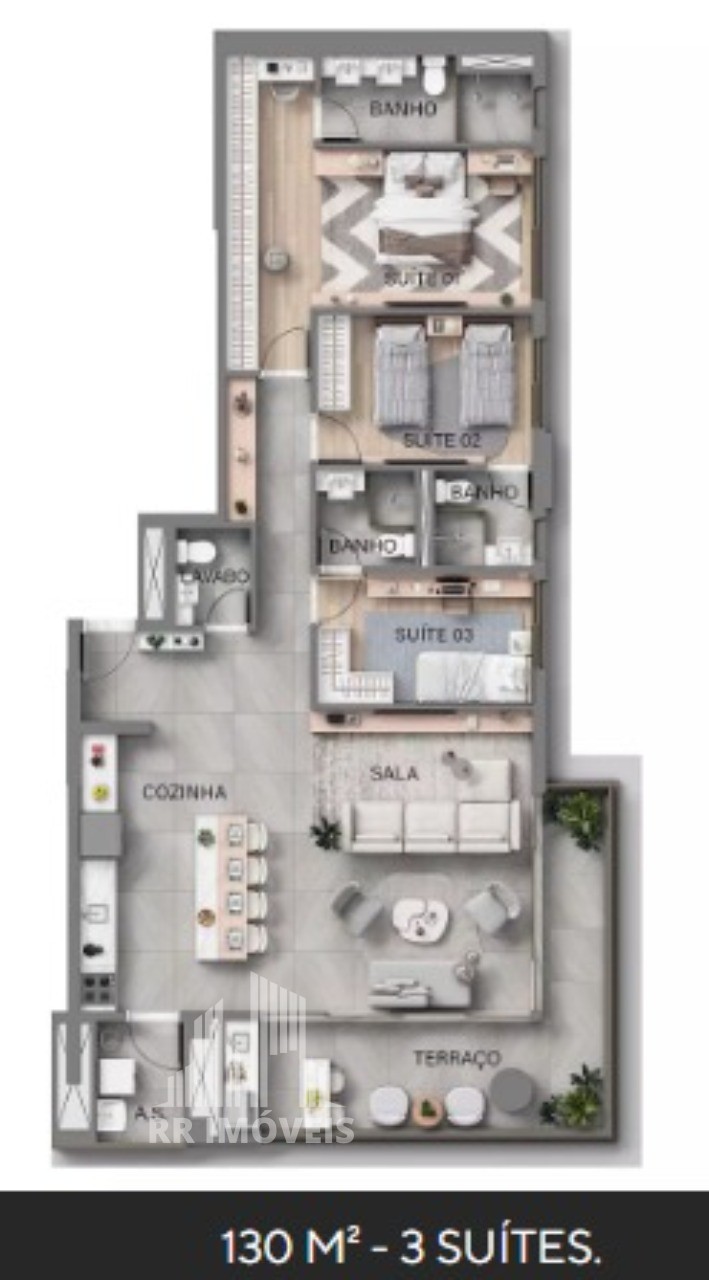 Apartamento à venda com 3 quartos, 130m² - Foto 2