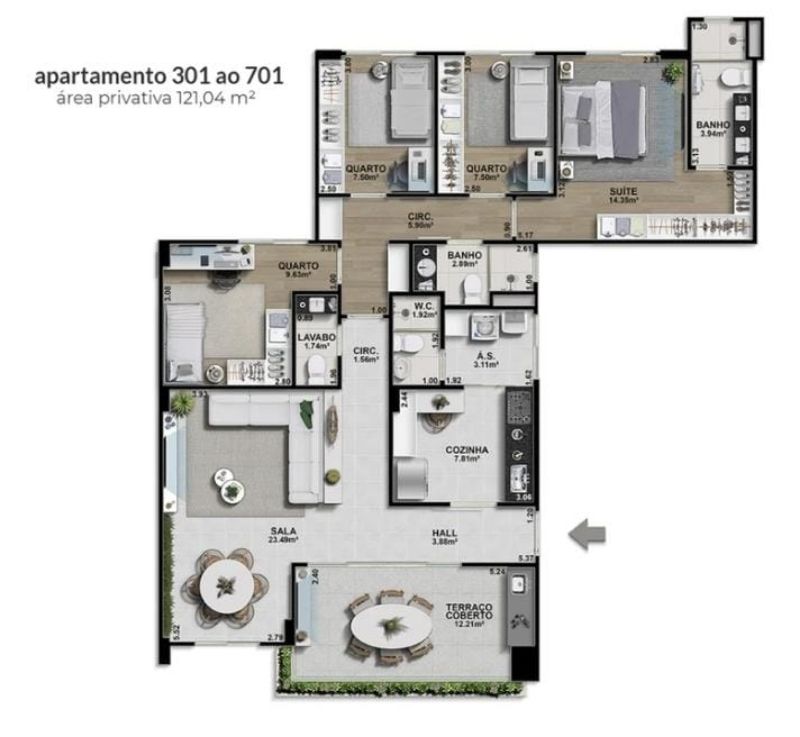 Apartamento à venda com 4 quartos, 121m² - Foto 2