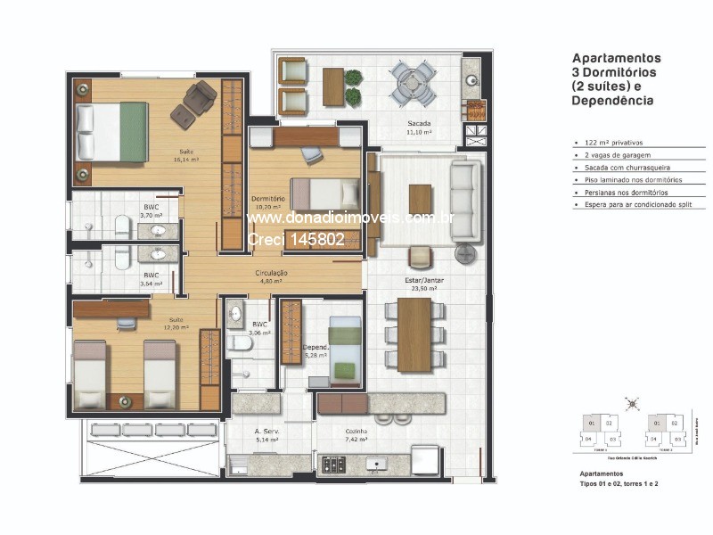 Apartamento à venda com 3 quartos, 122m² - Foto 1