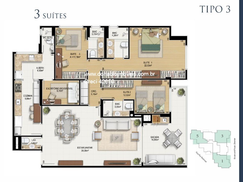 Apartamento à venda com 3 quartos, 189m² - Foto 1