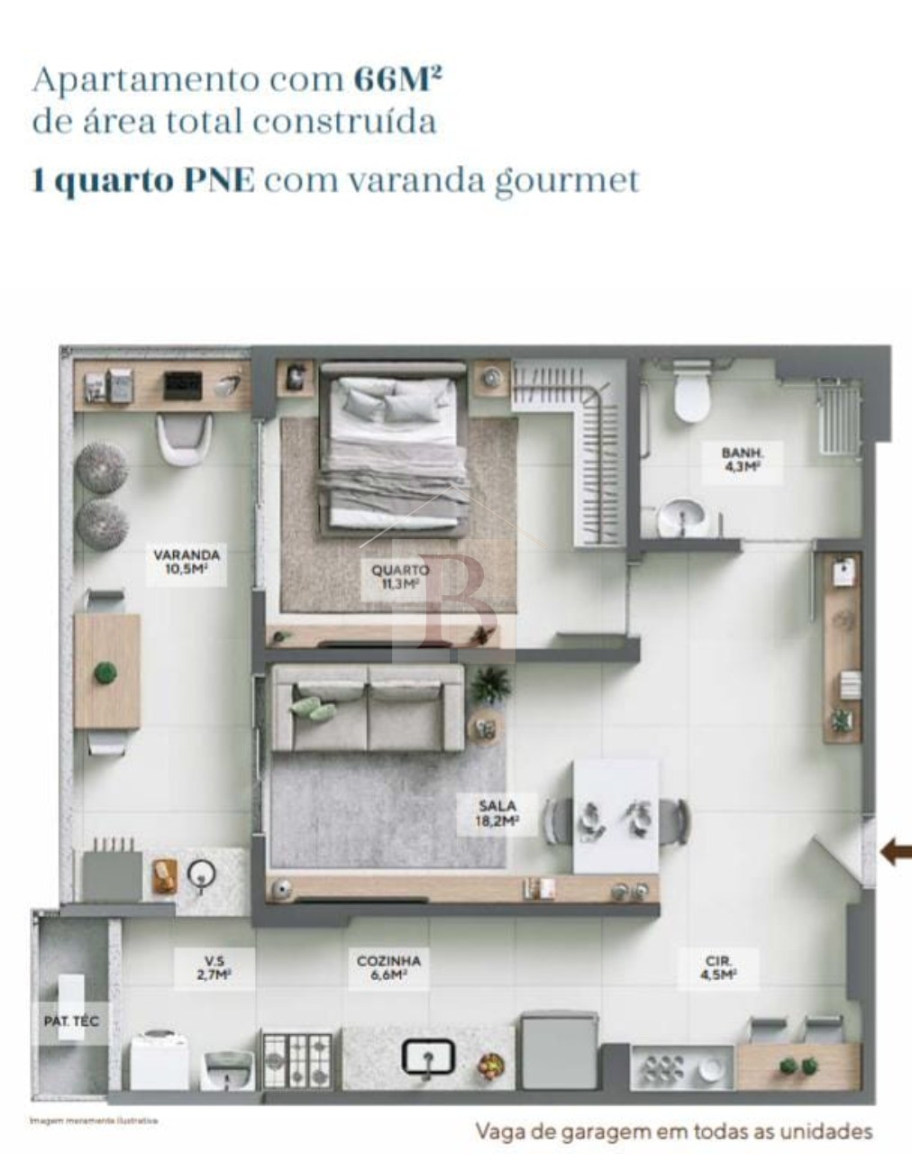 Apartamento à venda com 1 quarto, 66m² - Foto 3