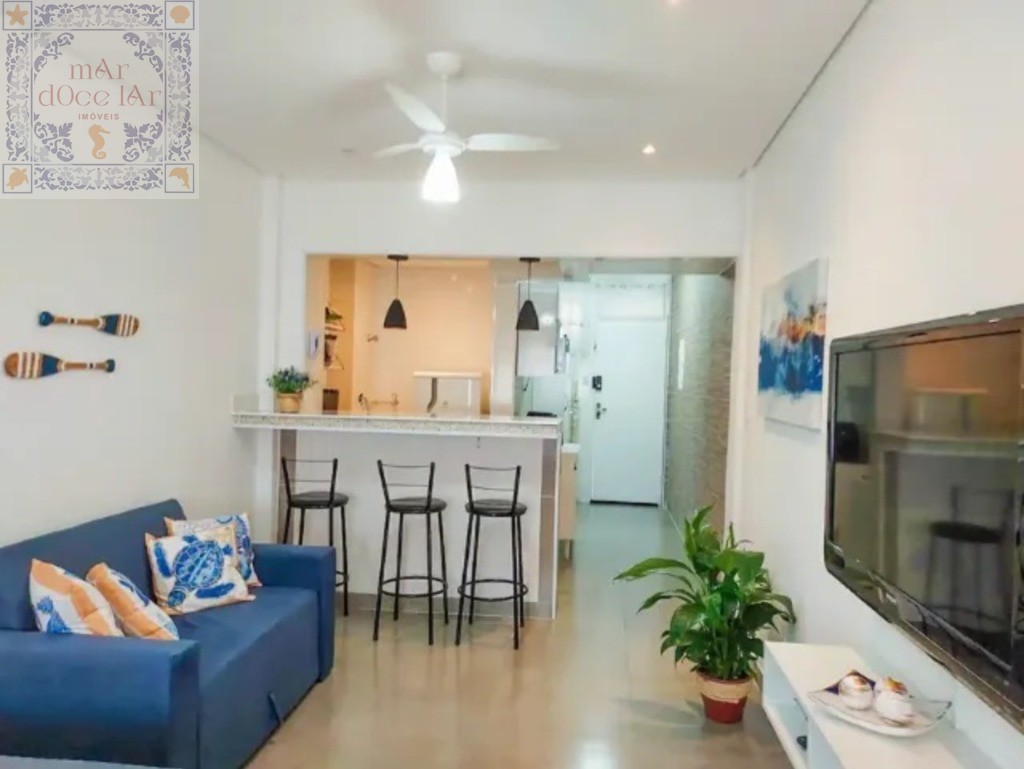 Apartamento Sala Living Reformado e Mobiliado  Quadra da Praia do Boqueirão em Santos / SP