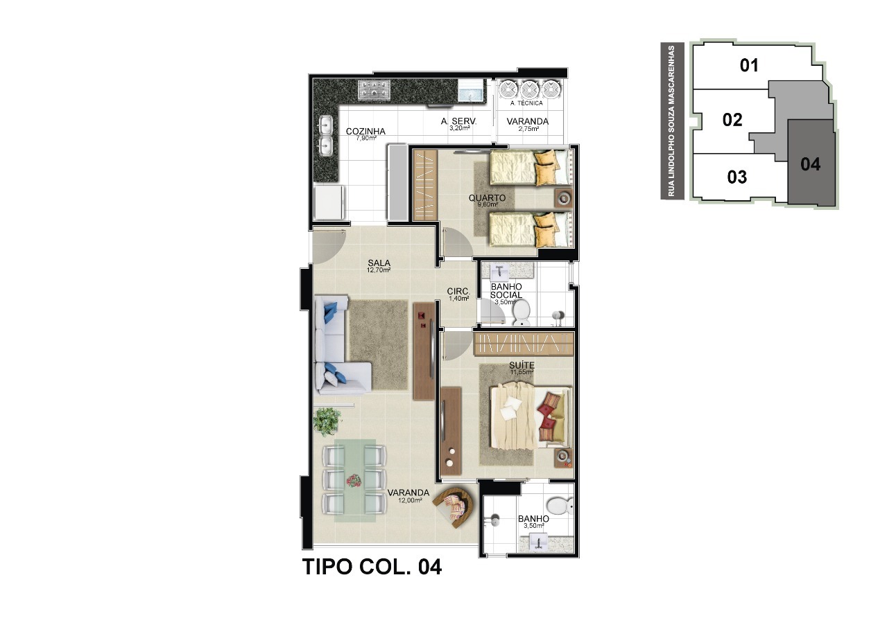 Apartamento à venda com 2 quartos, 94m² - Foto 2