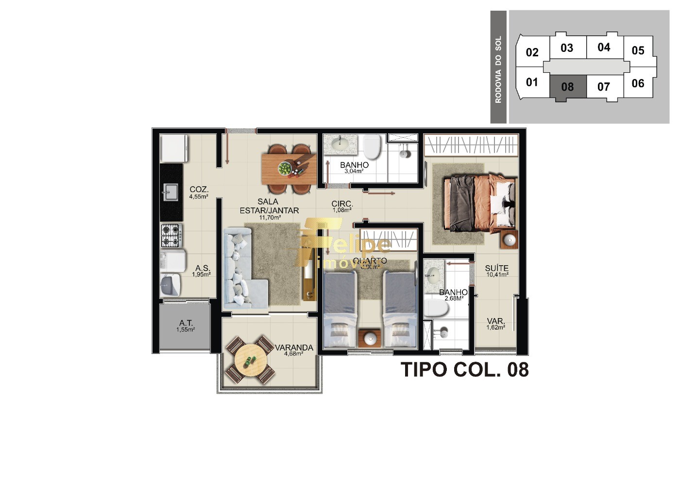 Apartamento à venda com 2 quartos, 59m² - Foto 3