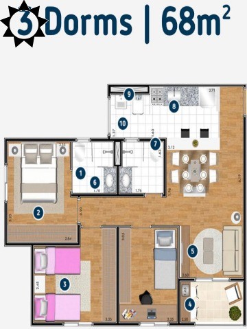 Apartamento à venda com 3 quartos, 68m² - Foto 2