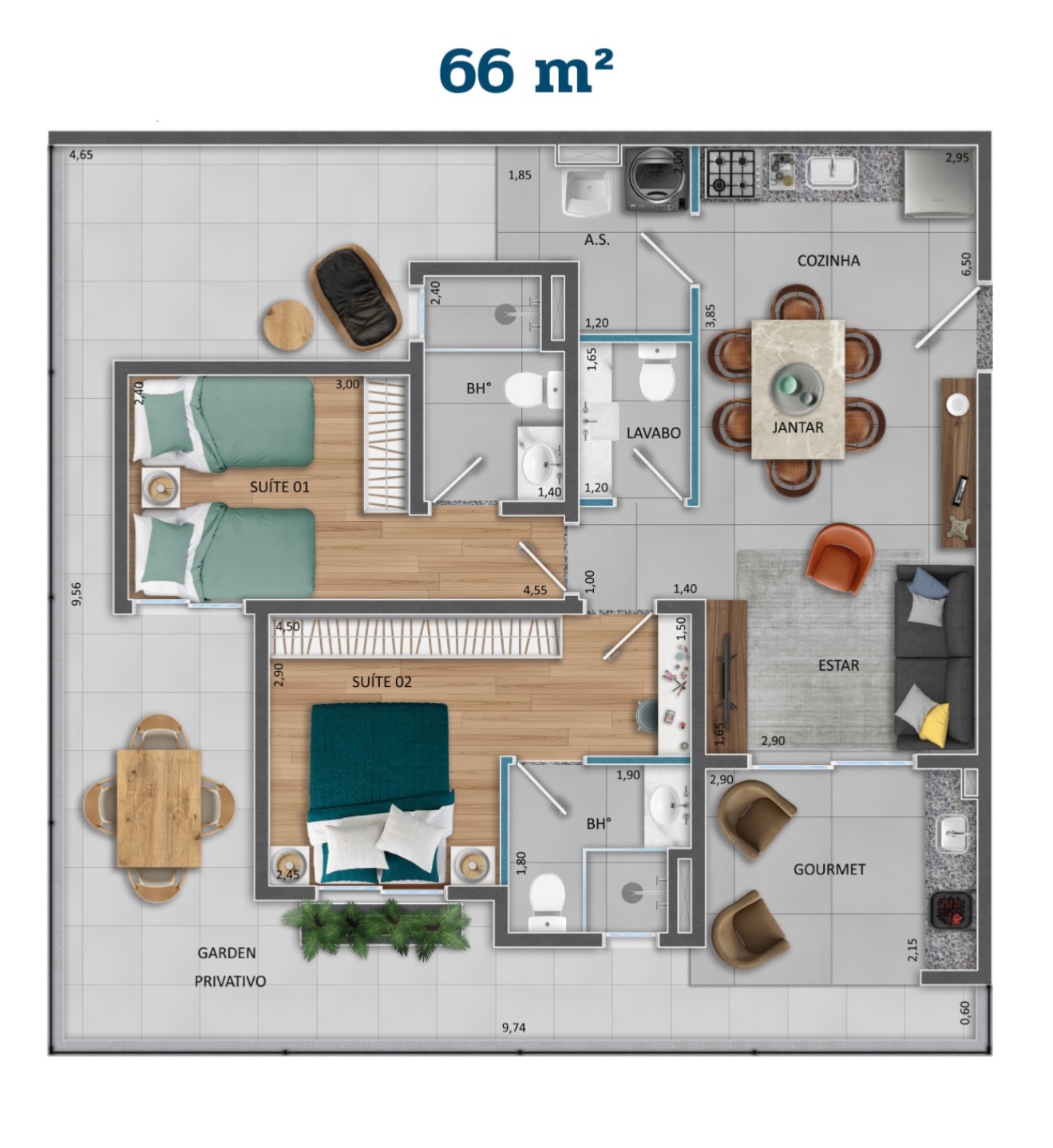 Apartamento, 2 quartos, 66 m² - Foto 1